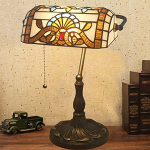 MaGiLL Tiffany Style Banker's Lamp, Green Stained Glass Desk Lamp