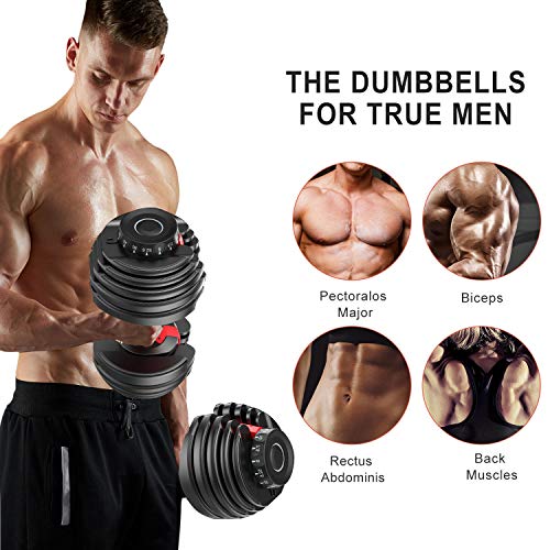 Adjustable Dumbbell Weight to 52.5 Lbs, Black and Red, Professional Comprehensive Training Equipment for Home Gym, Non-Slip Handle for Strengt
