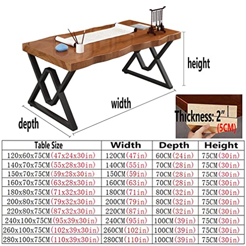 Solid Wood Computer Desk with Drawer and Sturdy Metal Bracket, 5cm Pine Panel Game Table Study Desk (300x120x75cm)
