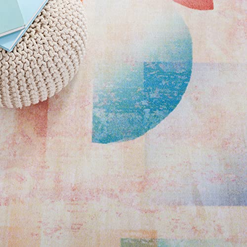SAFAVIEH Paint Brush Collection PTB189U Contemporary Modern Abstract Watercolor Machine Washable Non-Shedding Living Room Dining Bedroom Area Rug, 7'9" x 10', Pink/Blue