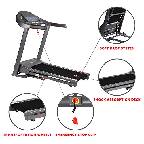 Sunny Health & Fitness T7643 Heavy Duty Walking Treadmill with 350 LB Max Weight, Tablet Holder, Shock Absorber, Wide Belt and Folding