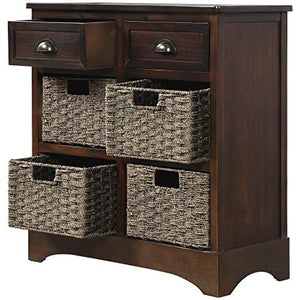 TREXM Rustic Storage Cabinet with Two Drawers and Four Classic Fabric Basket for Kitchen/Dining Room/Entryway/Living Room, Accent Furniture (Espresso)