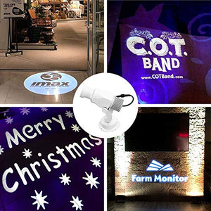 15W LED Custom Image GOBO Logo Projector Light with Manual Zoom&Focus Customized Gobos for Indoor Use Company Hotel Restaurant Advertising Signs, White