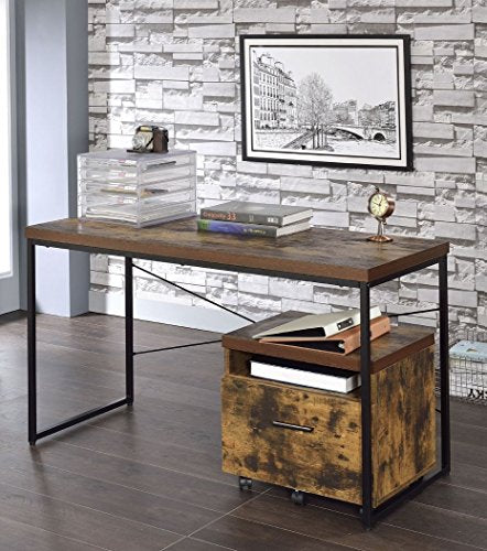 Major-Q Weathered Oak Desk and File Cabinet (Desk + File Cabinet)