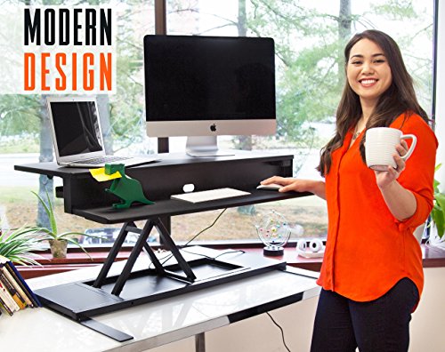 Flexpro Power 36 Inch Electric Standing Desk - Electric Height Adjustable Stand up Desk by Award Winning Stand Steady - Holds 2 Monitors (Black) (36")