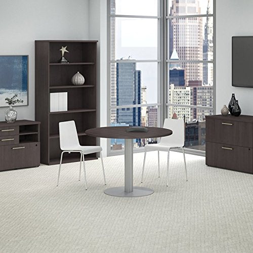 Bush Business Furniture 42W Round Conference Table with Metal Disc Base in Storm Gray