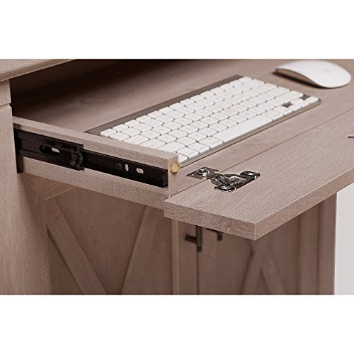 Bush Furniture Key West Secretary Desk with Keyboard Tray and Storage Cabinet in Washed Gray