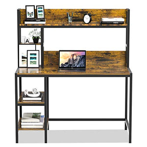 Bizzoelife Computer Writing Desk with Hutch and Bookshelf, Home Office Study Table & 2 Tier Storage Shelves Combo, 47inches Sturdy Wooden Vanity Desk for Kids and Student, Easy Assembly, Retro Brown