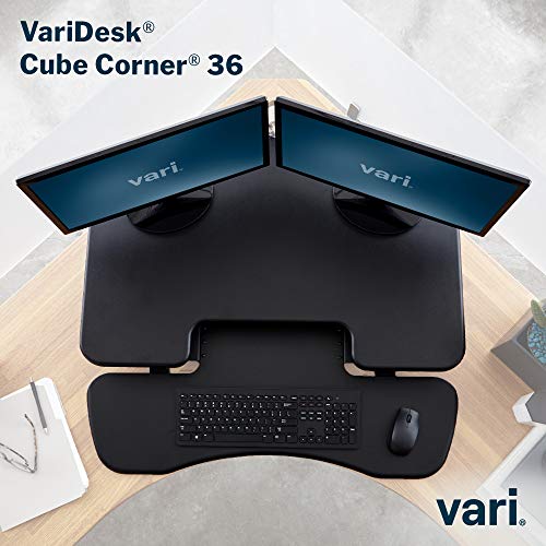 VariDesk Cube Corner 36 by Vari – Cubicle Standing Desk Converter for Dual Monitors – Height Adjustable Stand Up Desk – No Assembly Required