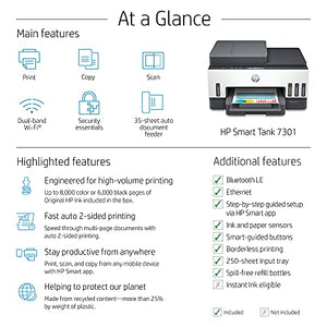 HP Smart Tank 7301 Wireless All-in-One Cartridge-free Ink Tank Printer, up to 2 years of ink included, mobile print, scan, copy, automatic document feeder (28B70A)