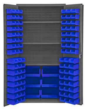 Durham 3501-BDLP-102-3S-5295 Lockable Cabinet with 102 Blue Hook-On Bins, 3 Adjustable Shelves, Flush Door Style, 36" Wide, 14 Gauge, Gray