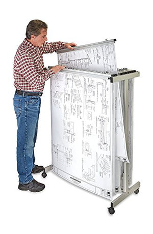 Adir Corp. Expandable Mobile Plan Center for Blueprints - Plans, Sand Beige with 12 36" File Hanging Clamps