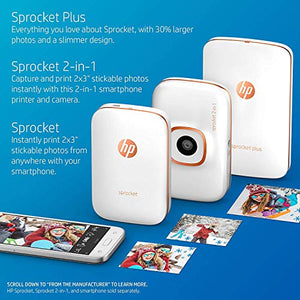 HP Sprocket Plus Instant Photo Printer, Print 30% Larger Photos on 2.3x3.4 Sticky-Backed Paper – White (2FR85A)