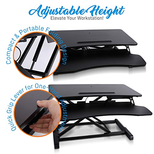 Height Adjustable Computer Desk Stand - Portable Computer Sit / Stand Desk with Quick Setup Pop-up Design, Stain-Resistant, Provides Spacious Work Area & No Assembly Required - Pyle PDRIS14