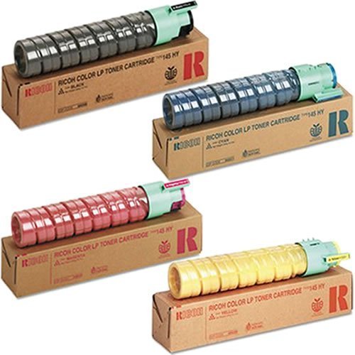 Genuine OEM Set Black Cyan Magenta Yellow Toner Cartridges for Ricoh Aficio CL4000DN SPC410DN 411DN 420DN Savin CLP26DN 27DN 31DN Type 145 - 888308 888311 888310 888309 - Yield 15,000 pages (4 Pack)