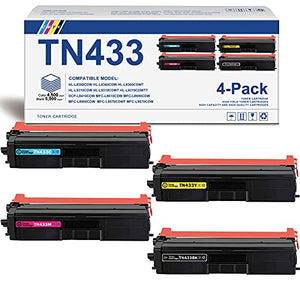 （1BK+1C+1M+1Y,4-Pack Compatible TN-433 TN433 High Yield Toner Cartridge Replacement for Brother HL-L9310CDW DCP-L8410CDW HL-L8360CDWT MFC-L8610CDW HL-L8360CDW HL-L8260CDW Printer Toner Cartridge