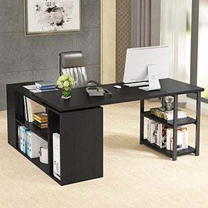 L-Shaped Computer Desk, Tribesigns Rotating Corner Computer Desk with Bookcase and File Cabinet (Black)