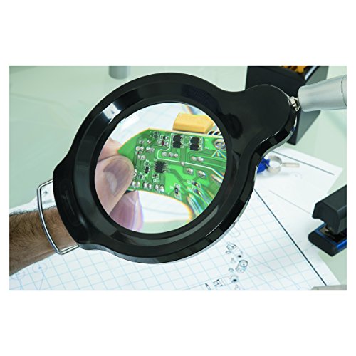 BLACK+DECKER PureOptics Summit Zoom Magnifier 10W Flicker-Free Natural Daylight LED Desk Lamp, 5-Diopter Lens, USB Port, 6 Dimming Levels (416 Lumens), Black (LED10ARCMAG-BLK)