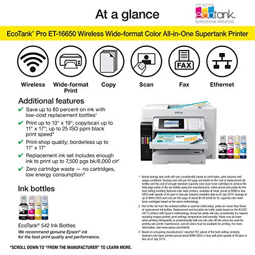 Epson EcoTank Pro ET-16650 Wireless Wide-Format Color All-in-One Printer (Renewed)