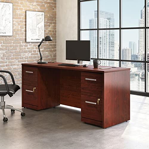 Pemberly Row Cherry 72" x 24" Shell with Two 2-Drawer Mobile File Cabinets