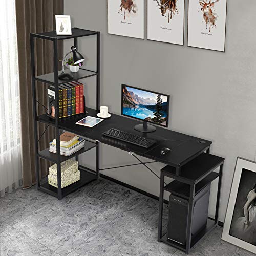 Multifunctional Drafting Tables, 5-Tier Shelves Drawing Desk, Three-in-one Desk, Home Office Desks, Office Desks & Workstations, Storage Shelves, Simple Space-Saving PC Workstation (Black)