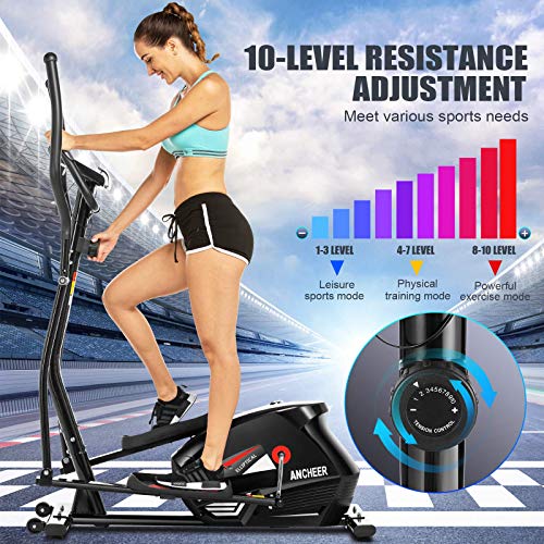 ANCHEER Elliptical Machine, Fitness Elliptical Exercise Trainer Machine for Home with Adjustable Resistance and LCD Monitor,Workout Health Magnetic Desk Elliptical Cross Trainer for Home Office