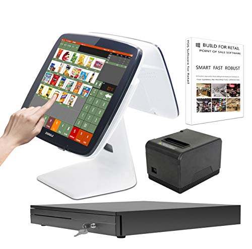 ZHONGJI Retail Point of Sale System Touch POS Cash Register with Software,Thermal Printer,Cash Drawer,Scanner Optional SET02