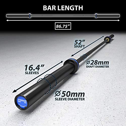 Synergee Regional Olympic 20kg Men’s Black Phosphate Barbell. Rated 1500lbs for Weightlifting, Powerlifting and Crossfit