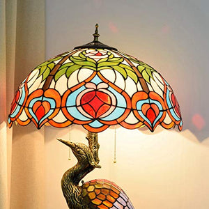 Xiaohu Tiffany Style Table Lamp 20" Rustic Male Large Lamp with Peach Glass Shade