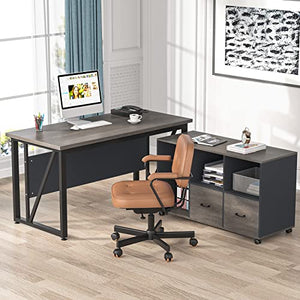 Tribesigns L-Shaped Executive Desk and File Cabinet Set (Gray, 55")