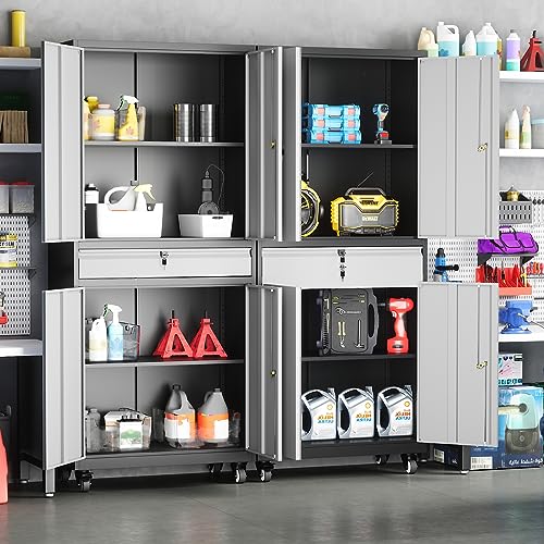 Yizosh Metal Garage Storage Cabinet with Locking Doors, Adjustable Shelves, and Drawer - 73" Steel Rolling Tool Cabinet