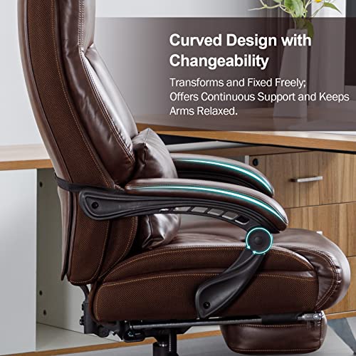 BOWTHY Reclining Office Chair with Footrest - Big and Tall 400lbs - Brown PU Leather Executive Desk Chair