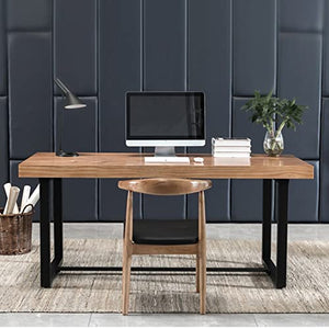 None Solid Wood Computer Desk with Metal Legs - Luxury Office Furniture (220x80x75cm & 180x80x75cm)