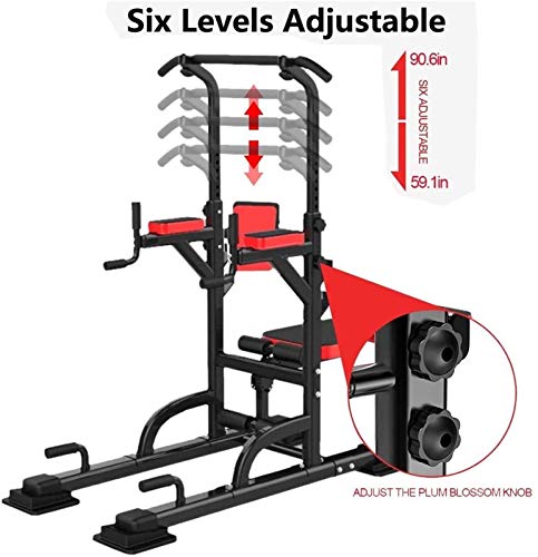 DLWDMRV Professional Home Dumbbell Bench Multi-Function Power Tower with Sit Up Bench,Adjustable Height Pull Up Tower Heavy Duty Dip Station Fitness Exercise Strength Training Workout Equipment