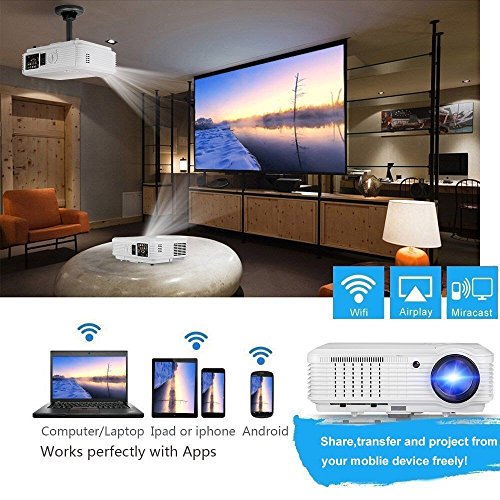 LED HD Video Projector Bluetooth Android 6.0 WiFi 3900 Lumens WXGA, 200" LCD Home Cinema Theater Projector 1080P HDMI VGA USB AV TV for Indoor Outdoor Movie TV Gaming Phone Laptop Firestick DVD PS4