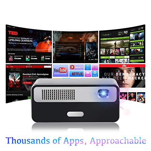 Pocket Pico HD Smart Projector by ERISAN, Wi-Fi Bluetooth, 300 ANSI Lumen, Battery Powered Mini Portable Video Beam, Auto Keystone Mechanical Focus, HiFi Stereo, 100 Inch for Watching Anywhere