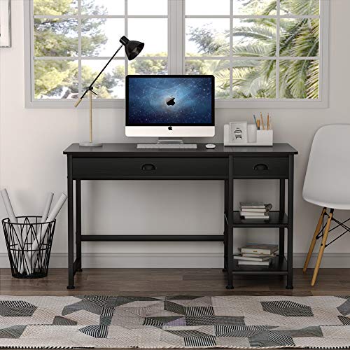 Tribesigns Modern Lift Top Computer Desk with Drawers, 47 inch Writing Desk Study Table Workstation with Storage Shelves, Height Adjustable Standing Desk for Home Office, Small Spaces(Black)