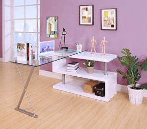 Acme Buck Office Desk, Clear Glass & White