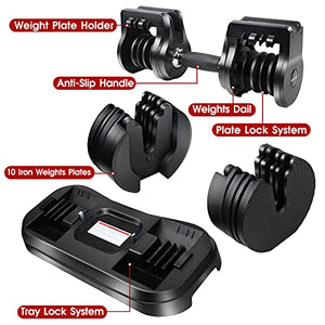 Agiyimi Adjustable Dumbbells, 5.5 to 30lb Dumbbell with Anti-Slip Metal Handle for Men and Women, Dumbbell with Rack and Wrist Brace Suitable for Workout Strength Training Fitness Weight Gym(Single)