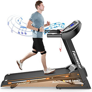 Famistar Treadmill with 15% Auto Incline for Home, Smart Shock-Absorbing System 300LB Weight-Capacity 12 Programs Running Machine, Easy Assembly&Space Saving for Home Office Workout