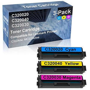 3-Pack (C+Y+M) Compatible High Capacity C320020+ C320040+ C320030 Toner Cartridge Used for Lexmark C3224dw, MC3224dwe Printer