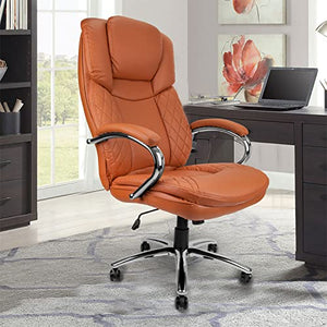 US Office Elements Big and Tall Executive Office Chair - 400lbs Capacity, PU Leather, High Back, Swivel, Tilt, Adjustable Height - Camel Brown