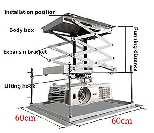 CGOLDENWALL Electric Projector Lift Motorized Projector Mount Projector Hanger Electric Ceiling Mount Bracket for Cinema Hall School Max Load 20kg/ Base Plate 600X600mm (Running Distance: 0.7 M)