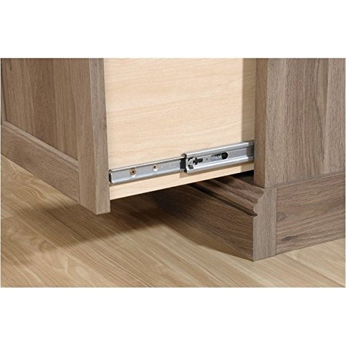 Pemberly Row Home Office L Shaped Corner Desk with Computer Tower Storage Salt Oak Finish