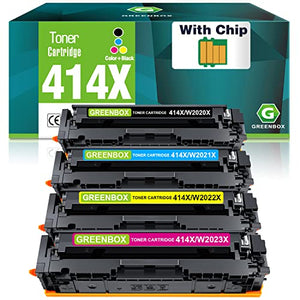 GREENBOX (with CHIP) Compatible Toner Cartridge Replacement for HP 414X W2020X 414A for Color Pro MFP M479fdw M454dw M454dn M479fdn Printer Toner High Yield (1 Black 1 Cyan 1 Magenta 1 Yellow)