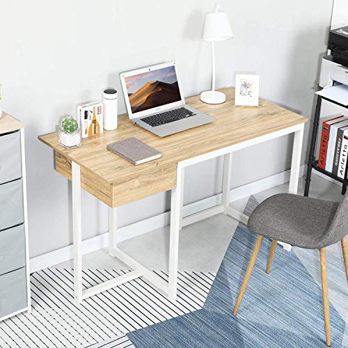 GreenForest L Shaped Desk and Computer Desk Bundle, Industrial Gaming Writing Desk Home Office Furniture Set, Oak