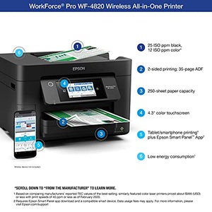 Epson Workforce Pro WF-4820 Wireless All-in-One Printer with Auto 2-Sided Printing, 35-Page ADF, 250-sheet Paper Tray and 4.3" Color Touchscreen, Compatible with Alexa, Black, Large (Renewed)