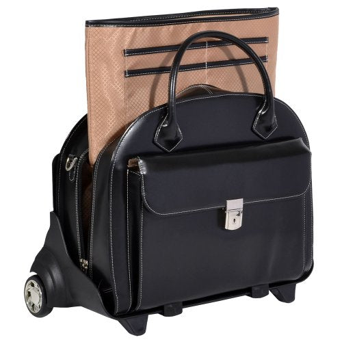 McKleinUSA W Series, Glen Ellyn, Top Grain Cowhide Leather, 15" Leather Patented Detachable -Wheeled Ladies' Laptop Briefcase, Black (94365), One Size
