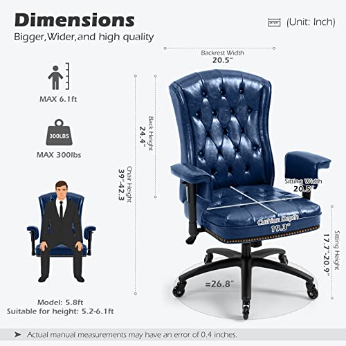 YAMASORO Ergonomic Executive Office Chair with Height-Adjustable Tufted Back, Blue