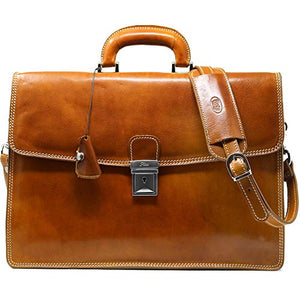 Floto Full Grain Leather Milano Briefcase Attache Laptop Case (Olive (Honey) Brown)